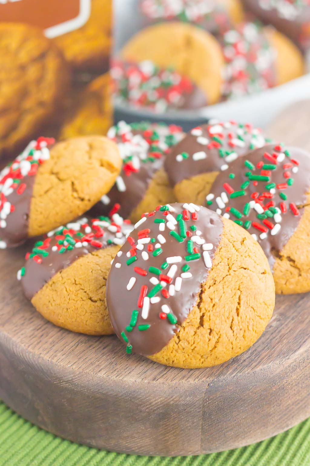 These Dark Chocolate Dipped Gingerbread Cookies are soft, sweet and perfect for the holidays. Made in one bowl and topped with decadent dark chocolate, this easy cookie will quickly become a new favorite!