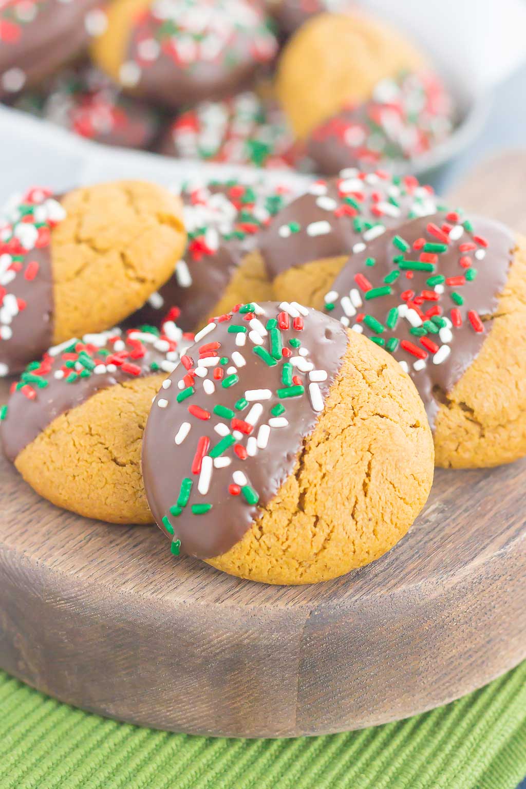 These Dark Chocolate Dipped Gingerbread Cookies are soft, sweet and perfect for the holidays. Made in one bowl and topped with decadent dark chocolate, this easy cookie will quickly become a new favorite!