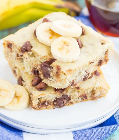 These Banana Chocolate Chip Sheet Pan Pancakes are the fastest and easiest way to make a delicious breakfast. With no flipping required and baked on a sheet pan, you can have these pancakes ready for a large crowd in no time. Freezer-friendly and ready ahead of time, your breakfast never sounded better!