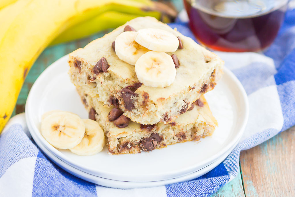 These Banana Chocolate Chip Sheet Pan Pancakes are the fastest and easiest way to make a delicious breakfast. With no flipping required and baked on a sheet pan, you can have these pancakes ready for a large crowd in no time. Freezer-friendly and ready ahead of time, your breakfast never sounded better!