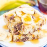 These Banana Chocolate Chip Sheet Pan Pancakes are the fastest and easiest way to make a delicious breakfast. With no flipping required and baked on a sheet pan, you can have these pancakes ready for a large crowd in no time. Freezer-friendly and ready ahead of time, your breakfast never sounded better!