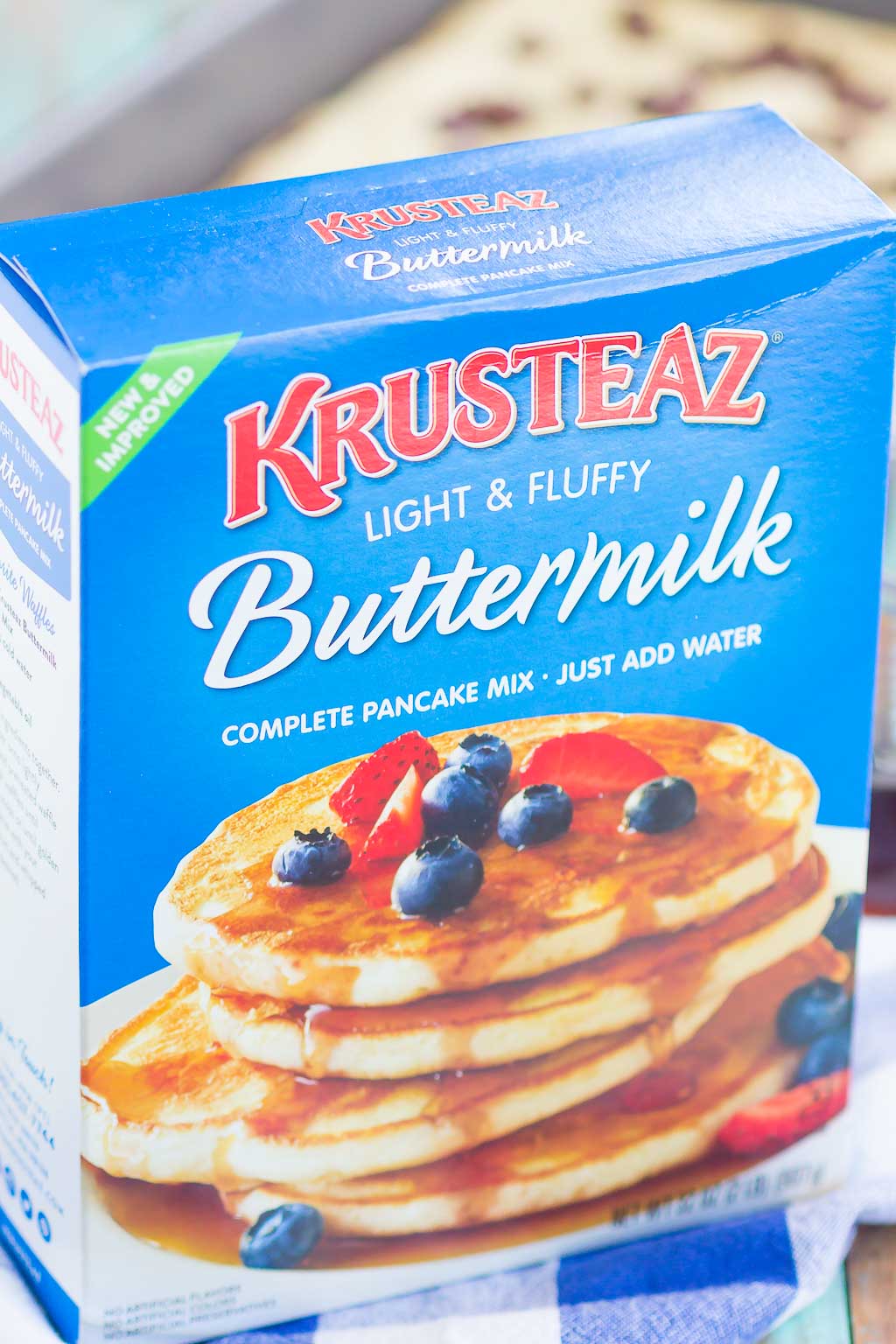 box of Krusteaz pancake mix