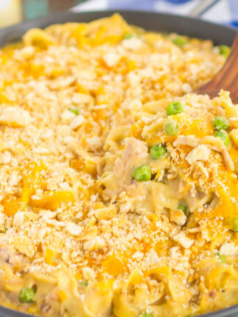 This Tuna Skillet Casserole is an easy, one pan meal that's ready in just 30 minutes. Creamy, warm and hearty, this classic dish will quickly become a dinner-time favorite!