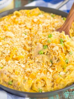 This Tuna Skillet Casserole is an easy, one pan meal that's ready in just 30 minutes. Creamy, warm and hearty, this classic dish will quickly become a dinner-time favorite!