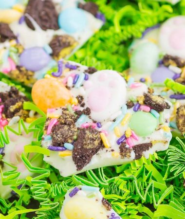 Easter Bunny Bark is filled with creamy white chocolate, Oreo cookies, and your favorite candy. Easy to make and ready in no time, this festive treat is perfect for springtime!