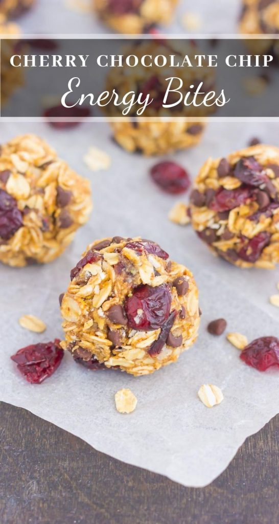 pin of energy bites on parchment paper