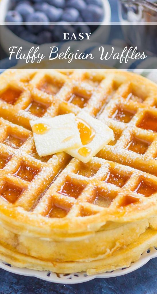 Fluffy Belgian Waffles are crispy on the outside, tender on the inside, and so easy to make. Just a few ingredients is all it takes to whip up these golden waffles, all with ingredients you have in your kitchen! #waffles #belgianwaffles #fluffywaffles #wafflerecipe #breakfast #recipe