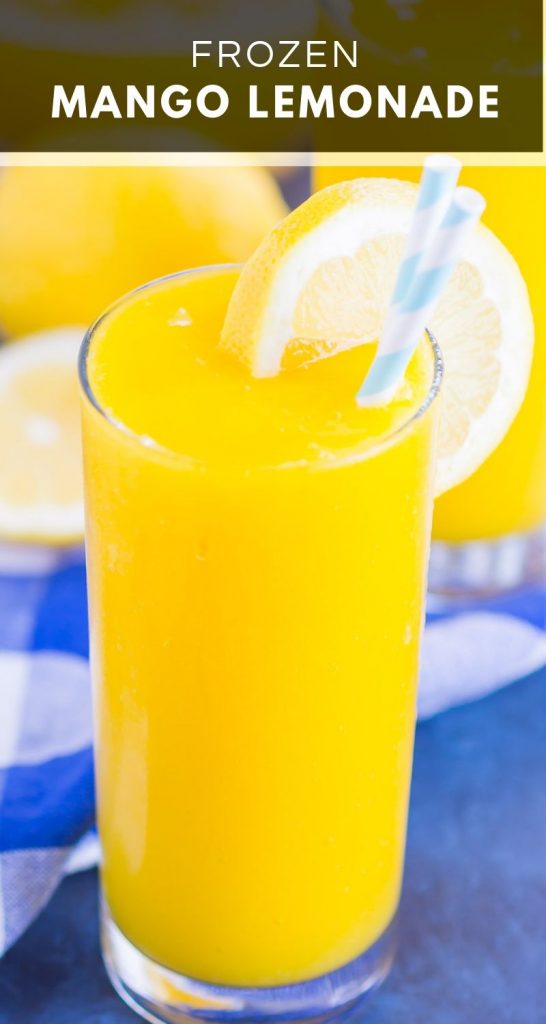 Frozen Mango Lemonade is a delicious way to beat the summer heat. With just four ingredients and ready in less than 5 minutes, you'll love the cool and creamy flavor of sweet mango and tart lemons! #lemonade #frozenlemonade #drink