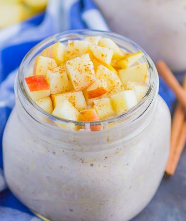 Apple Pie Overnight Oats are a simple, make-ahead breakfast for busy mornings. With just five minutes of prep time and no oven required, this hearty dish is filled with cozy flavors and perfect to keep you going all morning long!