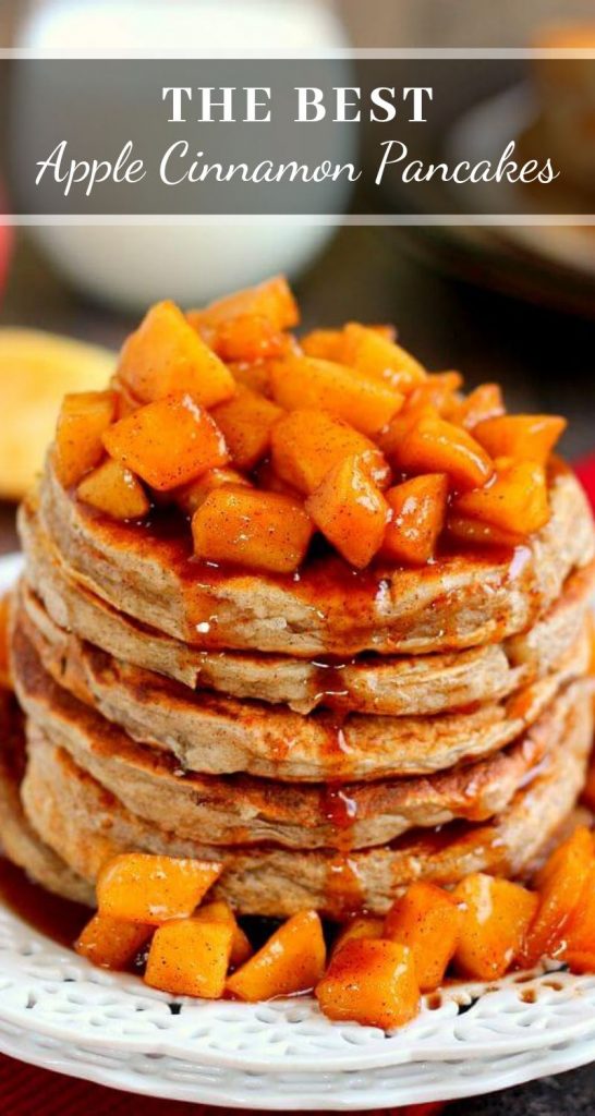Jam-packed with fresh apples, sweet cinnamon, and Greek yogurt, these Apple Cinnamon Pancakes are light, fluffy, and bursting with flavor. The caramelized apples add the perfect touch to these pancakes, providing a deliciously sweet apple glaze! #pancakes #applecinnamon #applecinnamonpancakes #apples #cinnamon #applebreakfast #fallbreakfast #breakfast #recipe