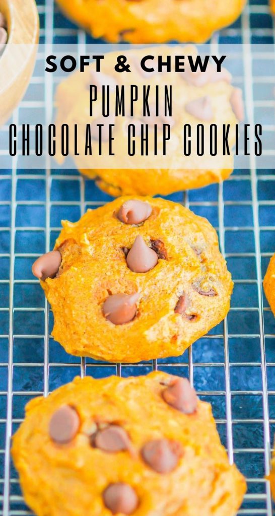 Pumpkin Chocolate Chip Cookies are an easy, one bowl recipe that's ready in no time. These cookies bake up soft and cakey, with hints of pumpkin and sweet chocolate. It's the perfect combination for an autumn sweet treat! #cookies #pumpkincookies #pumpkinchocolatechipcookies #pumpkindessert #falldessert #pumpkinrecipe