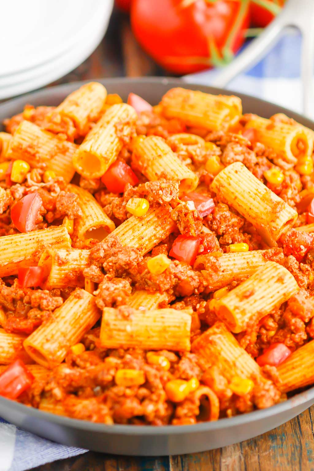chili with pasta in a large skillet 
