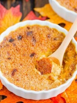 Pumpkin Crème Brûlée features a smooth and creamy custard that's studded with hints of pumpkin and the most delicious caramelized topping. Easy to make, this decadent dessert captures the flavors of fall and is sure to impress everyone! #cremebrulee #pumpkin #pumpkincremebrulee #cremebruleerecipe #falldessert #pumpkindessert #fancydessert