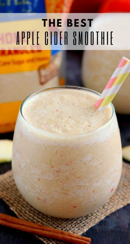 Filled with fresh apple cider, creamy Greek yogurt, and apple chunks, this Apple Cider Smoothie is a refreshingly delicious drink. On the healthier side and full of flavor, this smoothie is perfect to sip on when enjoying the crisp, fall weather! #applecider #appleciderrecipe #applecidersmoothie #falldrinks #fallrecipes #fallbreakfasts #recipe #appledrinks