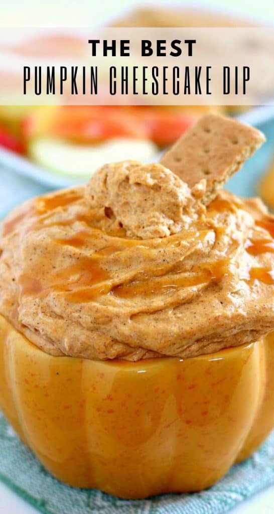 Filled with a cream cheese base and swirled with caramel and pumpkin, this Caramel Pumpkin Cheesecake Dip takes just five minutes to make and captures the flavors of fall. It makes the perfect appetizer or dessert and tastes just like pumpkin cheesecake! #pumpkinrecipes #pumpkincheesecakerecipe #pumpkincheesecakedip #cheesecakedip #cheesecakerecipe #fallrecipes #falldessertrecipes #falldesserts #recipe #dessert