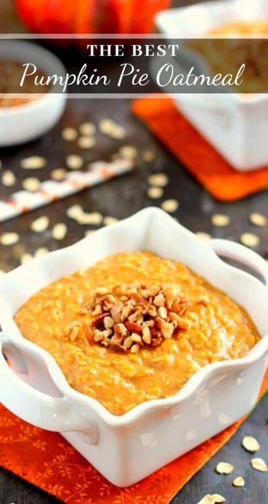 Packed with hearty oats, creamy pumpkin, and spices, this Pumpkin Pie Oatmeal makes the perfect breakfast for those cool, fall mornings. The cozy flavors blend together to taste like your favorite pie, in oatmeal form! #oatmeal #oatmealrecipes #pumpkinrecipes #pumpkinoatmeal #breakfastrecipes #healthybreakfast #fallrecipes #fallbreakfastideas #fallbreakfast #recipe #breakfast