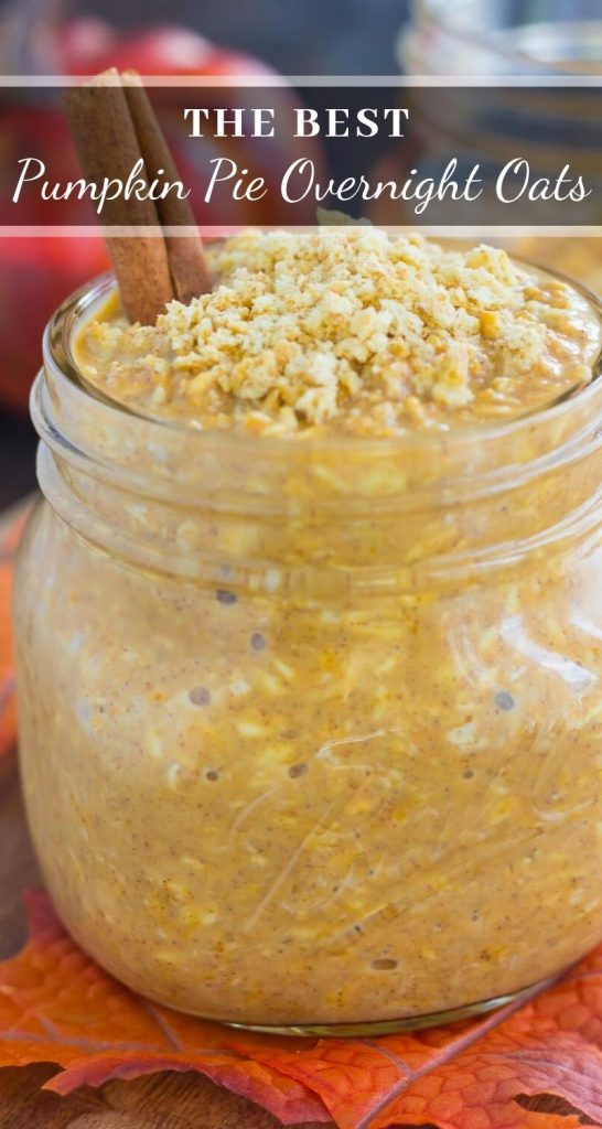 Pumpkin Pie Overnight Oats are a healthier way to start your mornings! Packed with hearty oats, sweet pumpkin, and a sprinkle of cozy fall flavors, you can have this protein-packed dish prepped in a matter of minutes! #overnightoats #overnightoatsrecipe #pumpkinovernightoats #pumpkinoats #pumpkinoatmeal #oatmeal #oatmealrecipe #fallbreakfast #pumpkinbreakfast #pumpkinrecipe