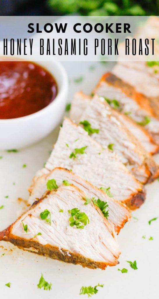 Slow Cooker Honey Balsamic Pork Loin is a simple dish that's loaded with cozy flavors. Made with just a few ingredients, this pork comes out tender, juicy, and drizzled with the most delicious honey balsamic glaze! #pork #porkrecipe #porkloin #porkloinrecipe #porkroast #slowcookerporkroast #slowcookerpork #honeybalsamic #honeybalsamicpork #balsamicpork #fallrecipes #falldinners #easydinners