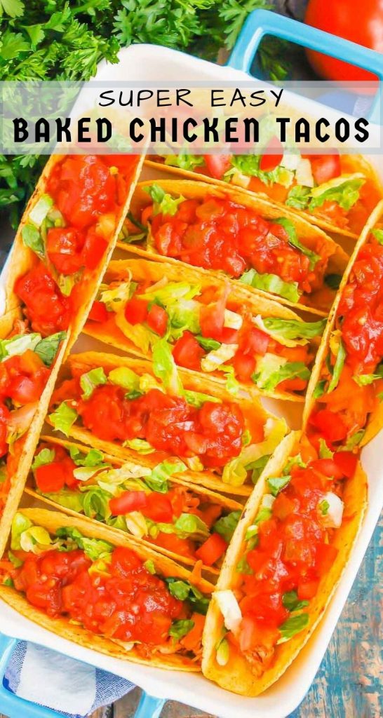 Baked Chicken Tacos are fast, easy, and perfect for a weeknight meal. With fresh ingredients and hardly any prep time, these tacos are perfect for when you want a no-fuss, flavorful dinner! #tacos #chickentacos #bakedtacos #chickendinner #chickenrecipes #easydinner #weeknightmeal