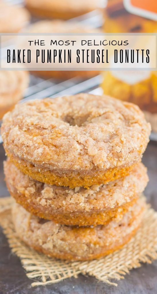 These Baked Pumpkin Streusel Donuts are soft, fluffy, and bursting with pumpkin. Filled with cozy fall flavors and topped with a sweet cinnamon streusel, this easy treat is the perfect fall breakfast or dessert! #pumpkin #pumpkindonuts #bakeddonuts #donutrecipes #fallrecipe #pumpkinrecipe #fallbreakfast #falldessert #pumpkinbreakfast #pumpkindessert #breakfast #dessert