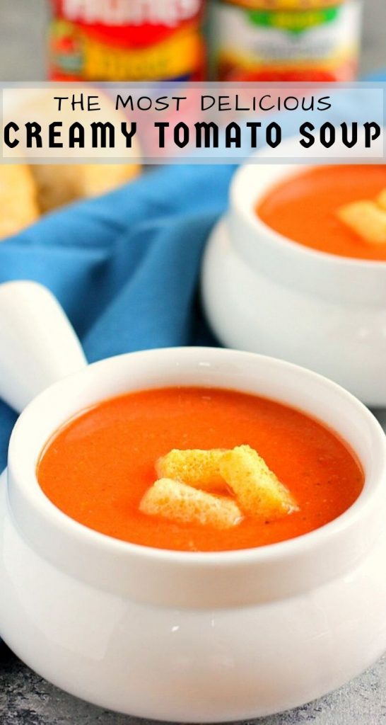 This Creamy Tomato Soup is filled with zesty tomatoes, seasoned with spices, and is ready in just 20 minutes. It makes the perfect, lighter soup for enjoying on chilly, fall nights. Once you try this version, you'll never go back to the canned kind! #soup #souprecipes #tomatosoup #creamytomatosoup #easytomatosoup