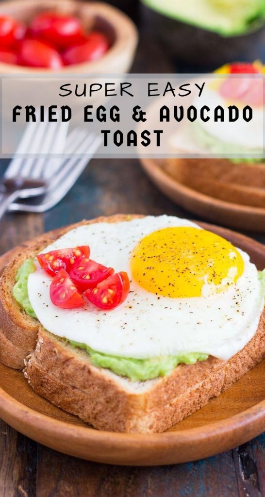 This Fried Egg and Avocado Toast is a deliciously simple way to jazz up your breakfast or snack. Hearty bread is toasted and then topped with mashed avocado, a fried egg, and cherry tomatoes. It’s ready in just minutes and is full of healthy ingredients! #friedegg #avocado #avocadotoast #breakfast #eggrecipe #toastrecipe