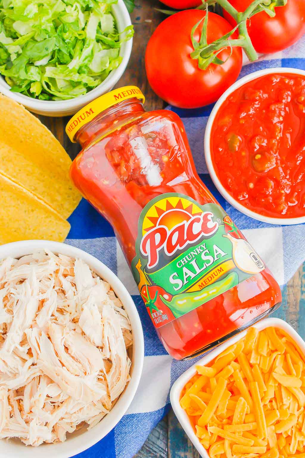 Overhead view of the ingredients needed to make oven chicken tacos 