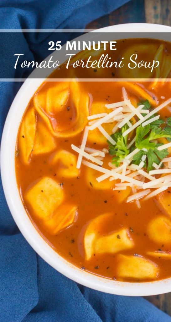 This Creamy Tomato Tortellini Soup is the perfect kind of comfort food for cold, winter days. Loaded with cheese tortellini, herbs, and made in one pot, you can have this rich and flavorful soup ready in less than thirty minutes! #soup #tomatosoup #creamytomatosoup #tortellini #tortellinisoup #lunch #dinner #comfortfood