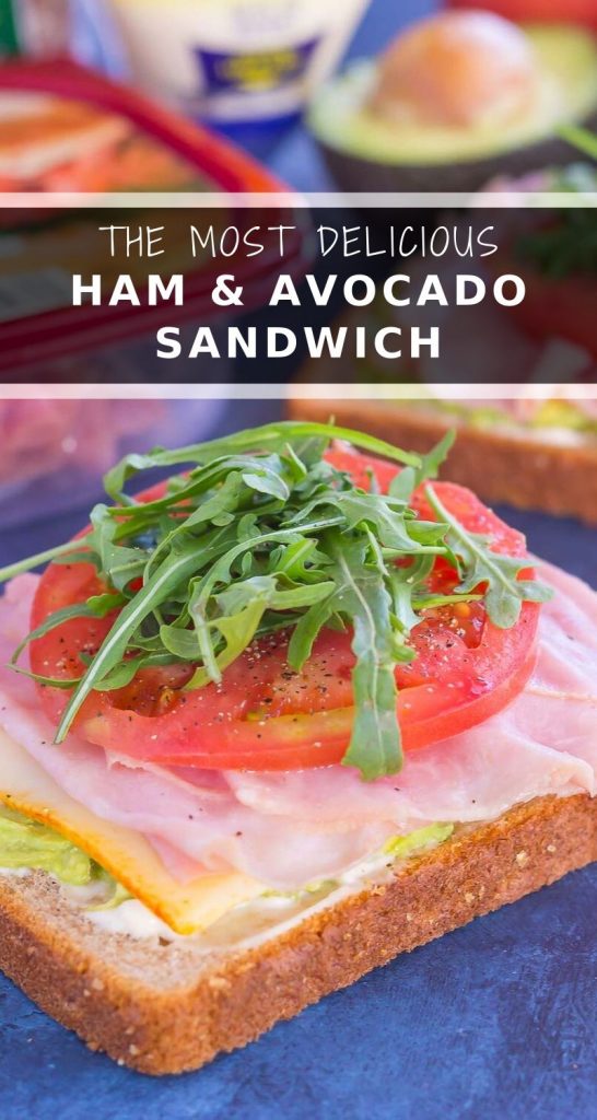 This Ham and Avocado Open-Faced Sandwich is simple, fresh, and perfect for a light lunch or dinner. Honey ham and tangy cheese is piled high on a slice of thick bread, then garnished with mayonnaise, avocado, and fresh tomato. With just six ingredients and hardly any prep time involved, you can have this easy sandwich ready in no time! #ham #hamsandwich #sandwich #avocado #avocadosandwich #lunch #dinner #easylunch