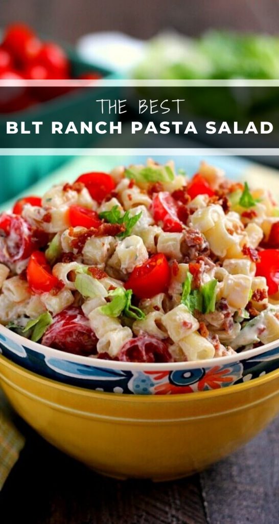 Packed with tender pasta, a creamy dressing and BLT fixings, your favorite sandwich gets a makeover in with this easy BLT Ranch Pasta Salad! #pastasalad #bltpasta #bltpastasalad #ranch #ranchpastasalad #salad #pastasaladrecipe #summersalad #sidedish #easysidedish