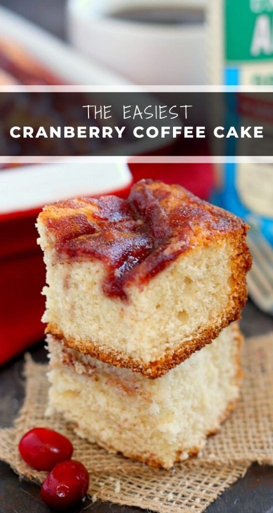 This Cranberry Swirl Coffee Cake is fluffy, moist, and swirled with sweet cranberries. Easy to make and full of flavor, this treat makes the perfect breakfast or dessert for the holiday season! #cake #cakerecipe #coffeecake #coffeecakerecipe #cranberrycake #cranberrycoffeecake #breakfast #christmasbreakfast #christmascake #holidaycake #holidaydessert #dessert