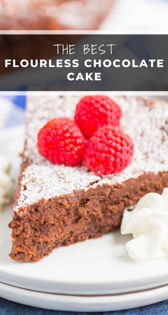 Flourless Chocolate Cake is an easy dessert that's rich, fudgy and decadent. Made with just five ingredients, this smooth and gluten-free cake is will become a favorite all year long! #cake #chocolatecake #flourlesscake #flourlesschocolatecake #chocolatetorte #flourlessdessert #dessert #glutenfreecake #glutenfreechocolatecake