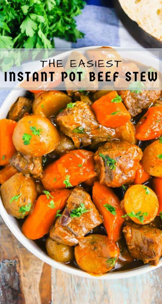 Instant Pot Beef Stew is a simple, hearty dish that's full of cozy flavors. Tender beef, potatoes and carrots are tossed in a savory gravy that's ready in less than an hour. This easy meal will quickly become a dinner time favorite all year long! #stew #beefstew #bestbeefstew #instantpotbeefstew #instantpotstew #beefstewrecipe #instantpotdinner #comfortfood #dinner #easydinner