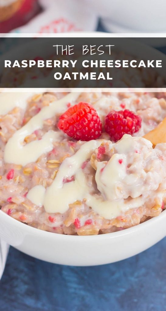 This simple and delicious Raspberry Cheesecake Swirl Oatmeal features hearty oats, fresh raspberries, and a swirl of creamy cheesecake. Easy to make, full of flavor, and on the healthier side, dessert for breakfast never tasted so good! #oatmeal #oatmealrecipe #raspberryoatmeal #cheesecakeoatmeal #breakfast #healthybreakfast