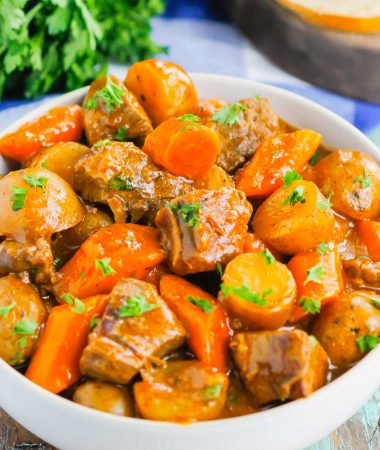 Instant Pot Beef Stew is a simple, hearty dish that's full of cozy flavors. Tender beef, potatoes and carrots are tossed in a savory gravy that's ready in less than an hour. This easy meal will quickly become a dinner time favorite all year long!
