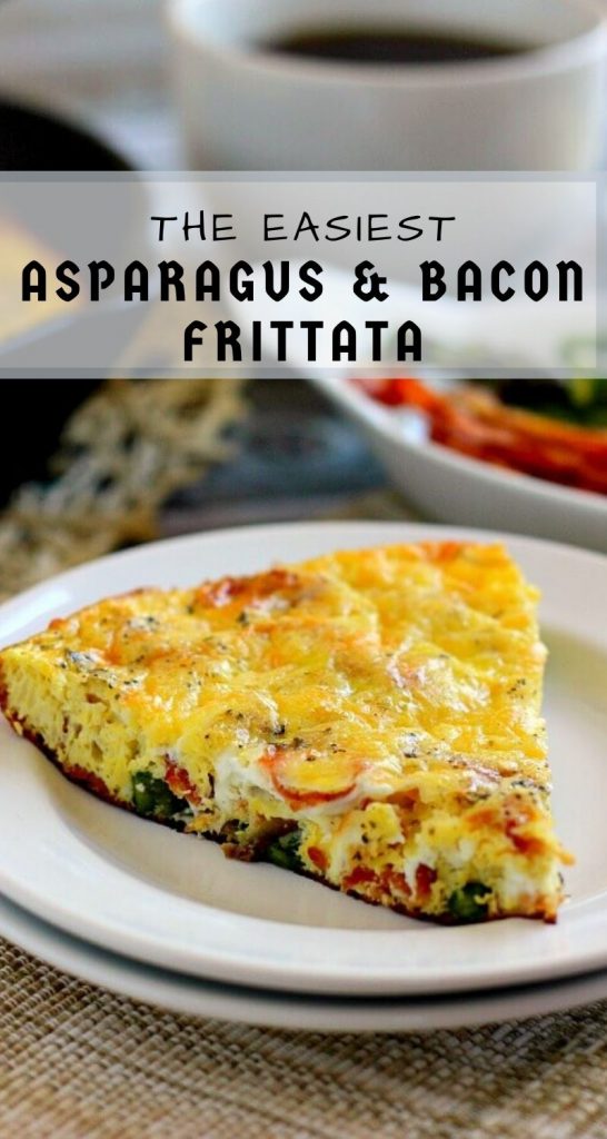 This Asparagus and Bacon Frittata is full of flavor and doubles as a quick and easy breakfast or tasty weeknight meal! #frittata #frittatarecipe #bestfrittata #asparagusfrittata #baconfrittata #easybreakfast #breakfastrecipe #breakfast