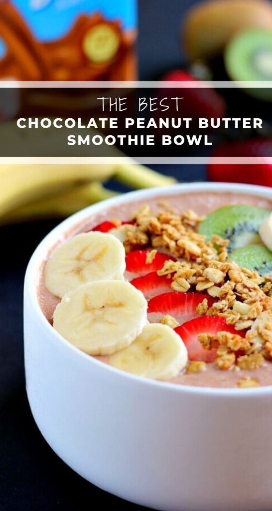 This Chocolate Peanut Butter Smoothie Bowl is jam-packed with nutrients, protein, and fuel to keep you going all day long. You'll never guess that this bowl is secretly healthy! #smoothie #smoothiebowl #smoothiebowlrecipe #chocolatesmoothiebowl #healthybreakfast #breakfast