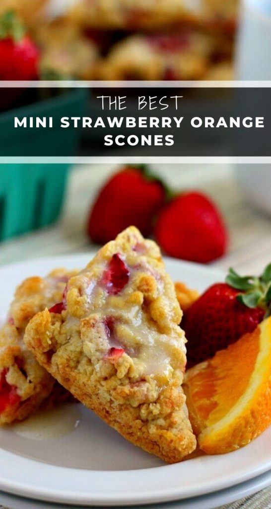 Armed with a flaky crust on the outside and full of strawberry and orange hints on the inside, these Mini Strawberry Orange Scones are the perfect treat! #scones #miniscones #sconerecipe #strawberryscones #orangescones #strawberryorangescones #strawberrydessert #dessert