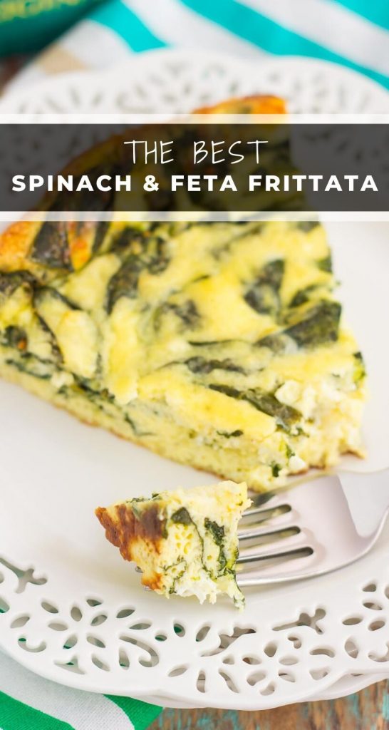 This Spinach and Feta Frittata is full of fresh spinach and creamy feta cheese. It's healthy, gluten free, and perfect for just about any meal. If you're looking for that delicious meatless dish for breakfast, brunch, or dinner, then this is it! #frittata #frittatarecipe #easyfrittata #spinachfrittata #spinachfetarecipe #eggs #breakfast #breakfastfrittata