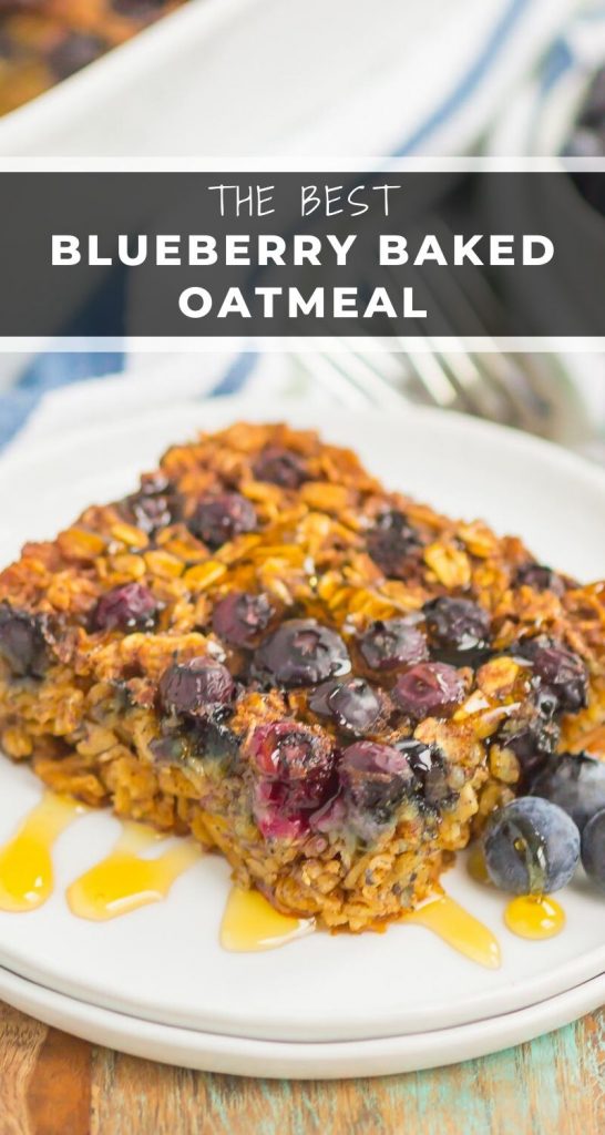 Blueberry Baked Oatmeal is an easy, make-ahead dish that's perfect for busy mornings. Serve this baked oatmeal with a drizzle of honey or maple syrup for a hearty breakfast! #oatmeal #bakedoatmeal #blueberrybakedoatmeal #bestbakedoatmeal #breakfast #healthybreakfast