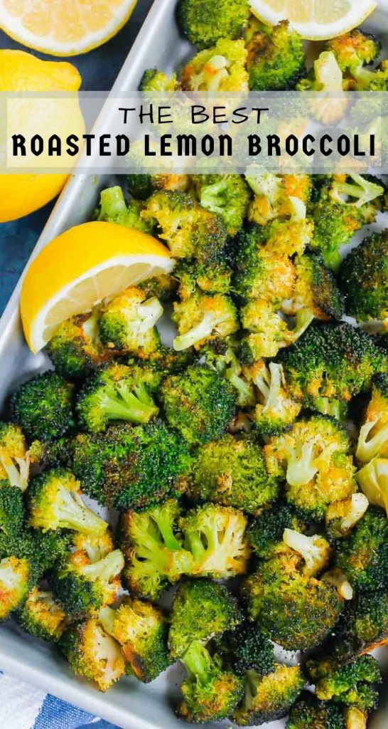 Roasted Garlic Lemon Broccoli is an easy side dish that's ready in less than 30 minutes. With just four ingredients, this simple veggie is tender, yet slightly crispy and all-around delicious! #broccoli #broccolirecipe #roastedbroccoli #lemonbroccoli #garlicbroccoli #sidedish #vegetable #glutenfreesidedish