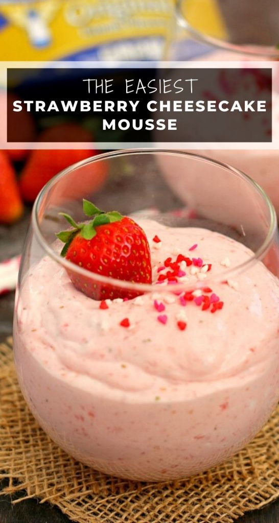 This Strawberry Cheesecake Mousse is light, creamy, and bursting with flavor. It's an easy dessert that will impress your Valentine's sweetheart! #cheesecakemousse #strawberrycheesecakemousse #strawberrycheesecake #valentinesdaydessert #strawberrydessert #strawberryrecipes #mousse #dessertrecipes #summerrecipes