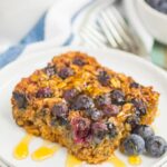 Blueberry Baked Oatmeal is an easy, make-ahead dish that's perfect for busy mornings. Tangy blueberries and hearty oats are sweetened with just the right amount of cozy spices. Serve this baked oatmeal with a drizzle of honey or maple syrup for a hearty breakfast!