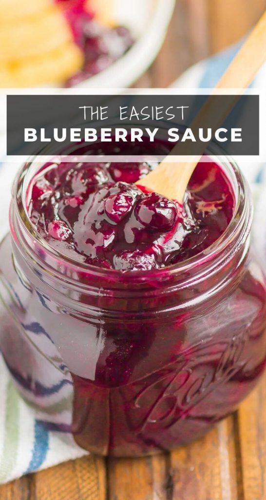 Easy Blueberry Sauce is made with just five ingredients and ready in no time. This simple sauce is the perfect topping for toast, waffles, pancakes, ice cream, and so much more! #blueberries #blueberrysauce #blueberrydessert #easysauce #easydessert #blueberrytopping #dessert