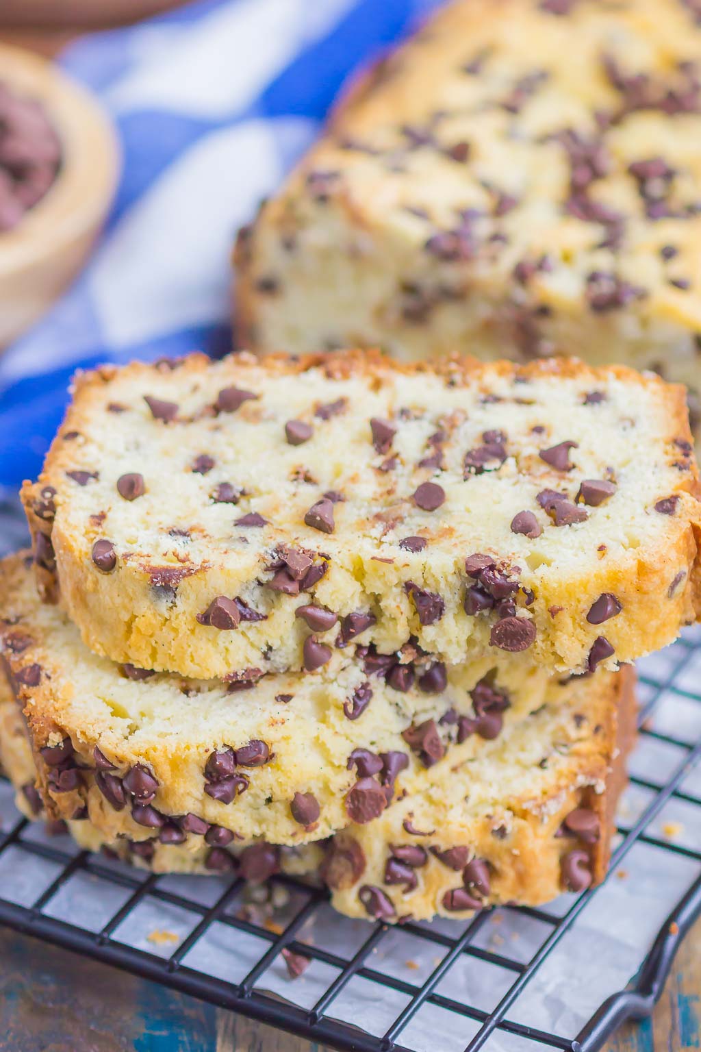 Chocolate Chip Pound Cake is a simple, one bowl recipe that results in a soft, rich, and buttery taste. Perfect to serve for parties, get-togethers, or even breakfast!