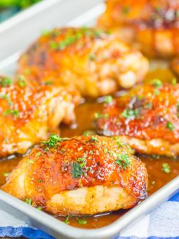 Honey Balsamic Chicken is an easy dish that's loaded with flavor. A simple marinade makes a delicious glaze for chicken thighs that's tangy, sweet, and oh-so delicious!