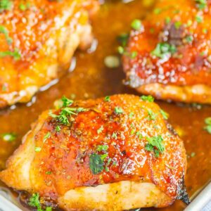 Honey Balsamic Chicken is an easy dish that's loaded with flavor. A simple marinade makes a delicious glaze for chicken thighs that's tangy, sweet, and oh-so delicious!