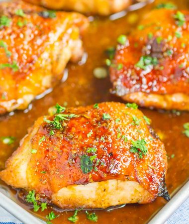Honey Balsamic Chicken is an easy dish that's loaded with flavor. A simple marinade makes a delicious glaze for chicken thighs that's tangy, sweet, and oh-so delicious!