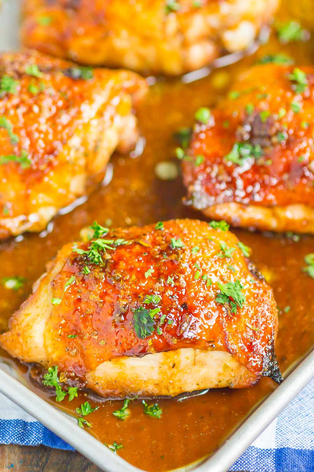 balsamic vinegar chicken thighs on a baking tray