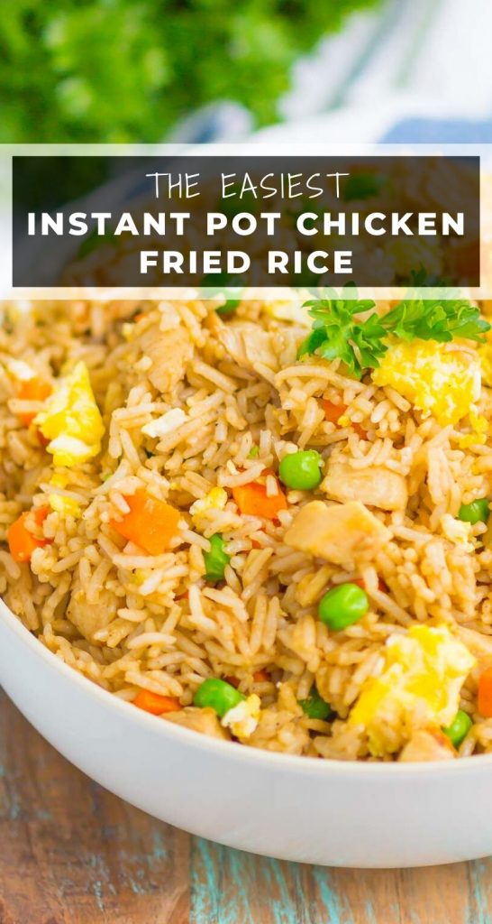 Instant Pot Chicken Fried Rice is a simple, one pot recipe that's ready in no time. With just a few ingredients, this dish is perfect for meal prepping, lunch, or dinner! #friedrice #instantpot #instantpotdinner #instantpotfriedrice #chickenfriedrice #friedricerecipes #easydinner #mealprep